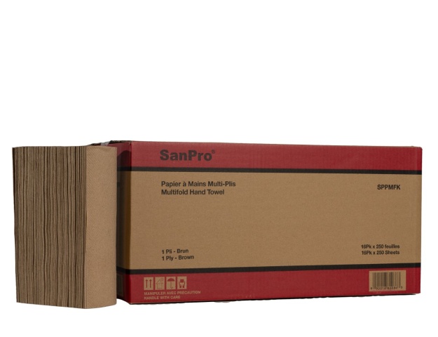 SanPro® Brown Multifold Towels cs16pk x 250 Sheets